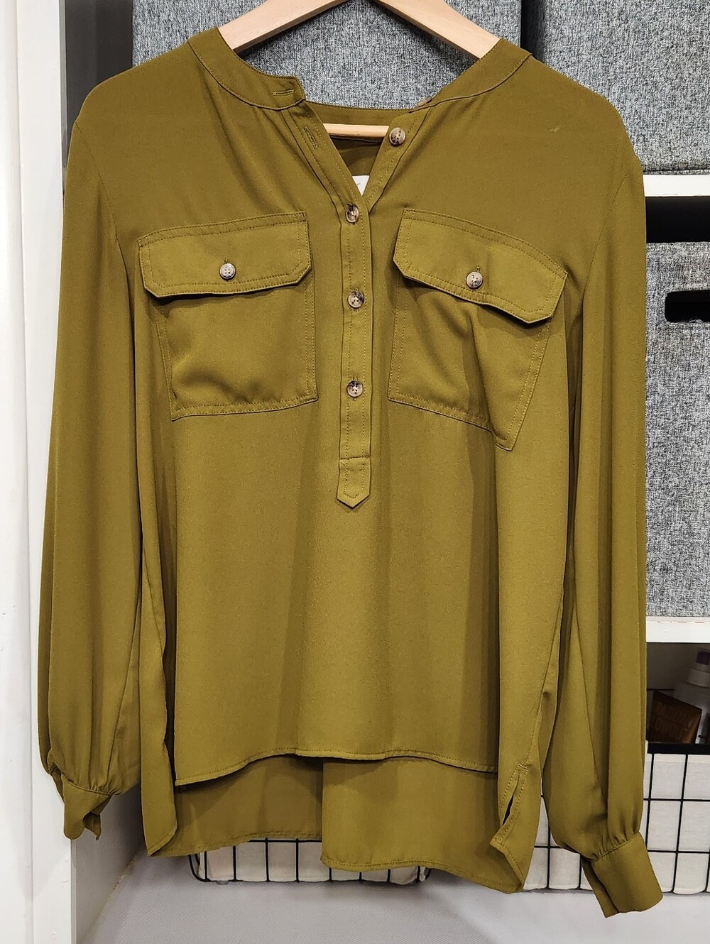 LOFT Olive Green Button-Front Utility Tunic